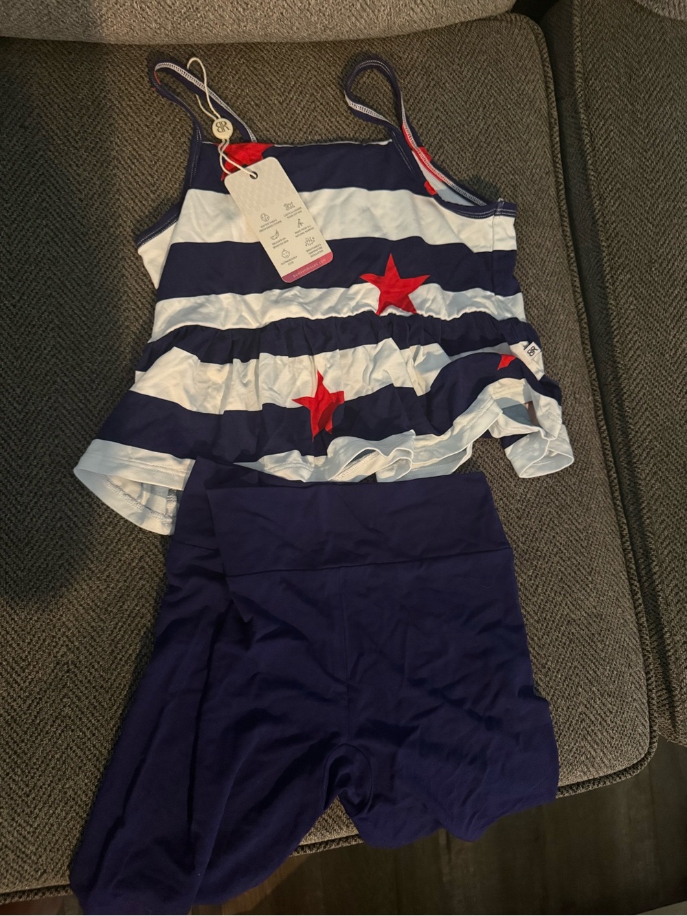 Girls Navy & White Striped Star Tankini Set - Kids Matching Sets